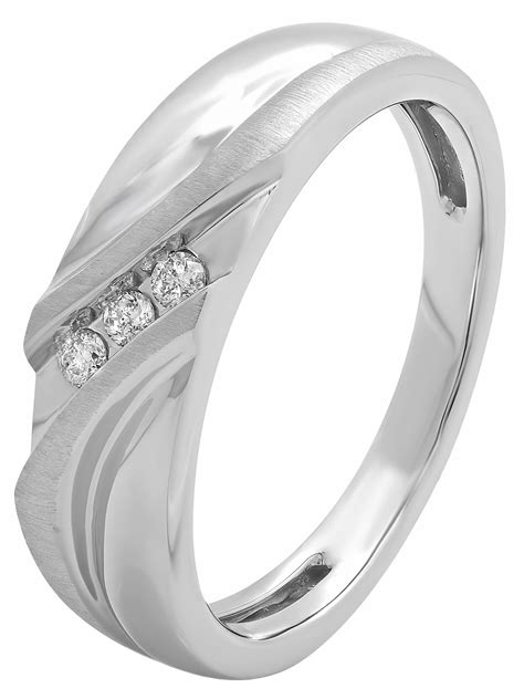 Brilliance Fine Jewelry Mens 10k White Gold Slant Ring W Diamond