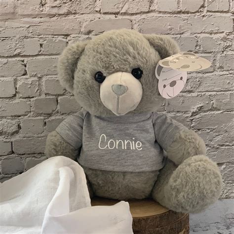 Personalised Teddy Bear Grey Teddy New Baby Gift Baby Etsy