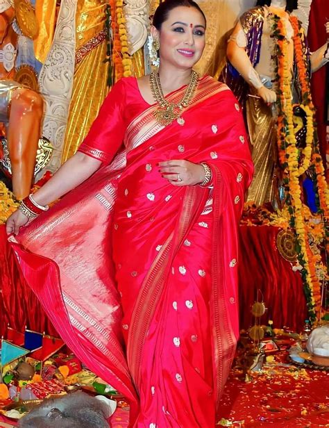 Rani Mukerji Looks Ethereal In A Red Silk Saree For Navami Puja