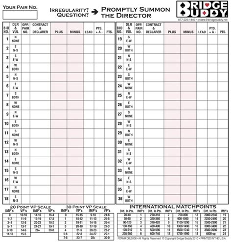 Double Sided Score Sheet Pack Of 500