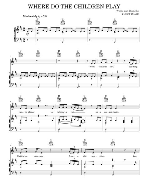 Where Do The Children Play Sheet Music For Piano Vocals By Cat Stevens