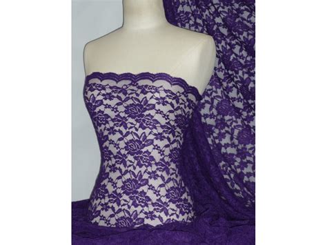 Lace Rose Design Scalloped 4 Way Stretch Lace Fabric- Purple Q723 PPL