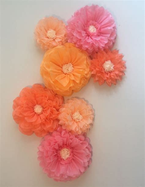 Coral Pink And Peach Tissue Paper Flowers For Weddings Etsy Tissue