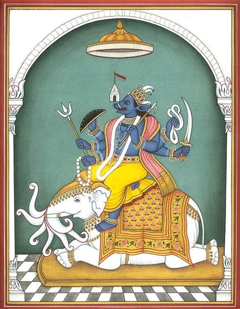 Varaha Incarnation Of Lord Vishnu Seated On Seven Trunked White