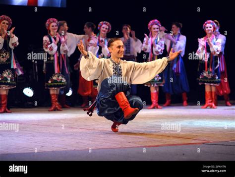 Dancers From Virsky Ukrainian National Folk Dance Ensemble Performing On Stage Hopak Dance