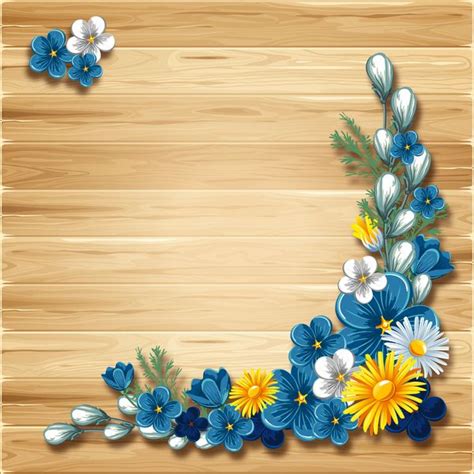 Blue Flower Corner Decor With Wooden Background Vector Free EPS File