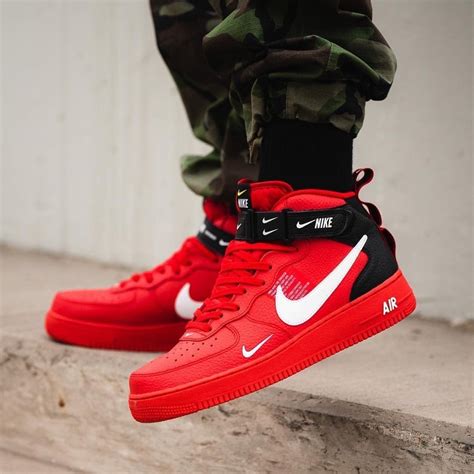Nike Air Force 1 Mid 07 Lv8 Red Black Mens Nike Shoes Shoes
