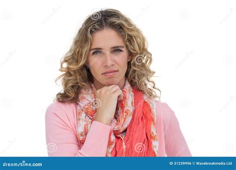 Woman Posing With Her Hand On Her Chin Stock Photo Image Of Chin