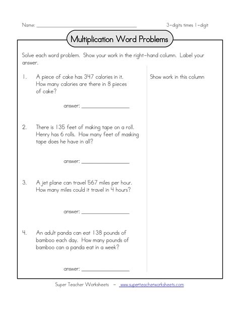 3 Digit By 3 Digit Multiplication Word Problems Worksheets Pdf