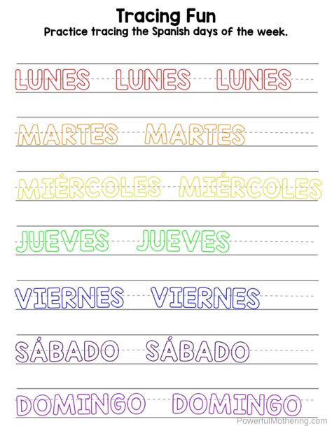 Free Printables Spanish Days Of The Week Activities