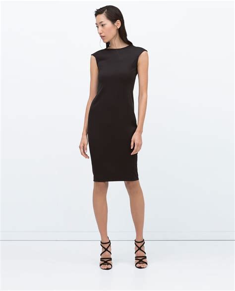 Zara Black Mid Length Tailored Dress Lyst Womens Dresses Summer