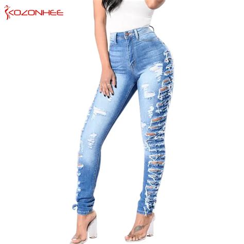 Aliexpress Com Buy Thin Stretching Torn Skinny Jeans Women Elastic Push Up Pencil Jeans