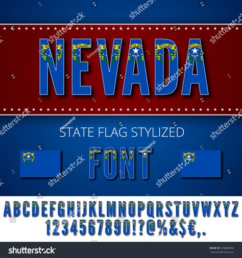 Nevada Usa State Flag Font Alphabet เวกเตอร์สต็อก ปลอดค่าลิขสิทธิ์