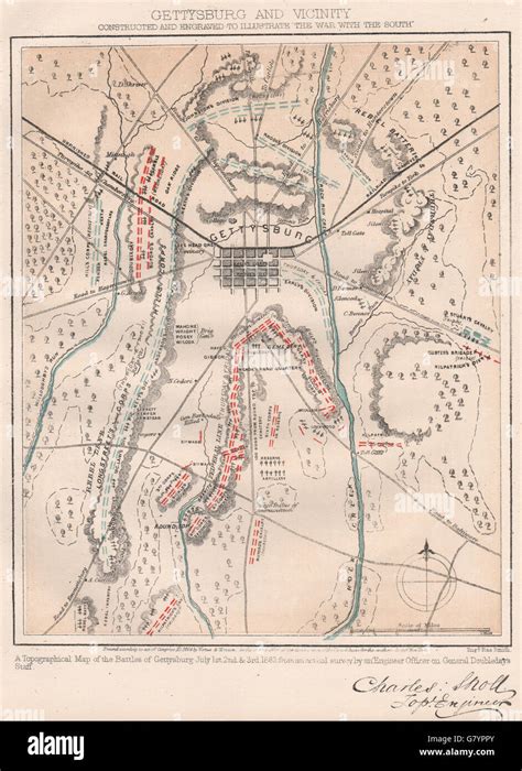 American Civil War Map Of Gettysburg And Its Vicinity Pennsylvania