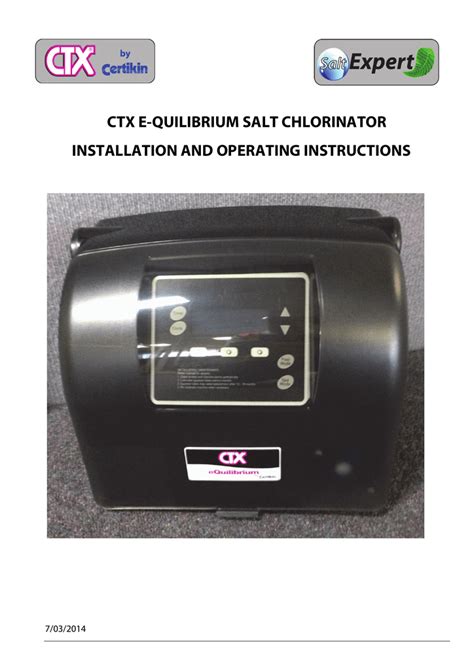 Salt chlorinator installation is a diy level project if you are a handy person however there are a number of technical concerns that must be addressed before you start dumping salt into your pool. ctx e-quilibrium salt chlorinator installation and | Manualzz