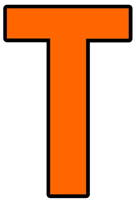 An Orange Letter T Is Shown On A White Background With Black Edges And Bottom Edge