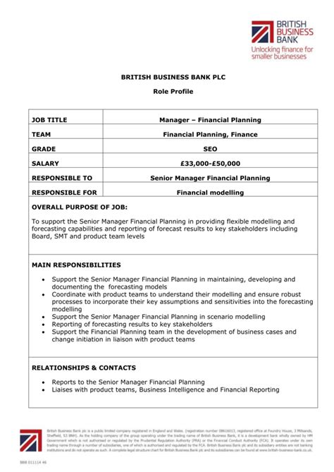Make sure to add requirements, benefits, and perks specific to the role and your company. British Business Bank Plc Role Profile Job Title Manager