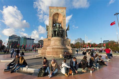 Istanbul Turkey Monument Of The Republic At Taksim Square Editorial