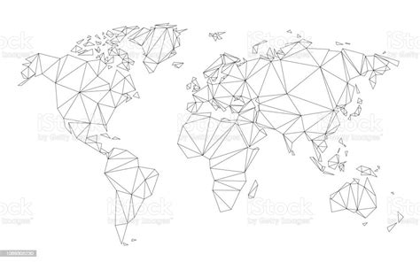 Polygonal World Map Vector Simplified To Triangular Lines On White