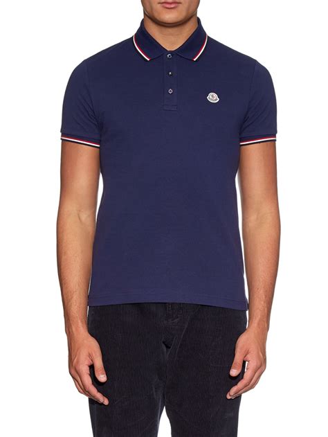 Moncler Stripe Trim Cotton Piqué Polo Shirt In Blue For Men Lyst