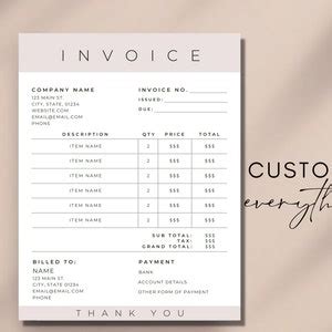 Invoice Template Pink Canva Editable Invoice Order Form Etsy Canada