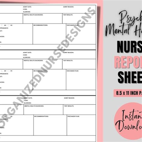 The Best Psych Nurse Report Sheet For 4 Patients Psychiatric Etsy