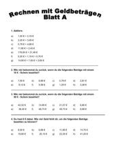 Arbeitsblatt passt für folgende produkte. Mathematik: Arbeitsmaterialien Währung - 4teachers.de