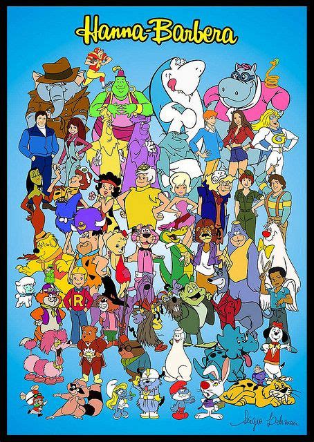 An Image Of Many Cartoon Characters In The Style Of Hanna Ebbera Poster