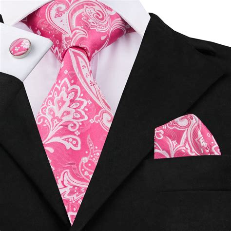 C Hi Tie New Pink Floral Tie Handkerchief Cufflinks Set Silk