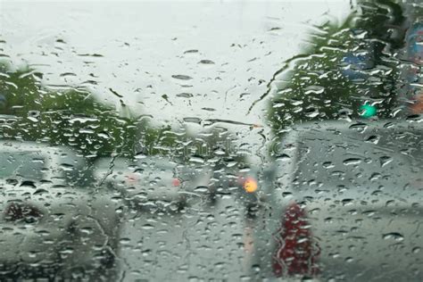 Raindrops On The Windshield Of A Car Stock Photo Image Of Textured