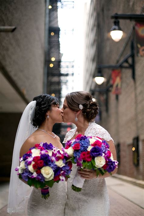 Brides Sharing Kiss In 2021 Lesbian Wedding Lesbian Marriage Wedding Pinterest