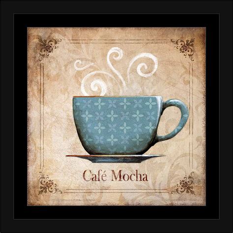 Coffee cup bean 5 piece panel canvas wall hanging home decor cafe barista art. Traditional Ornate Café Mocha Coffee Cup Kitchen Painting Blue, Framed Canvas Art by Pied Piper ...