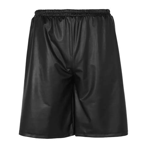 yizyif men sexy straight soft faux leather shorts fashion 2018 loose plus size boxer side zipper