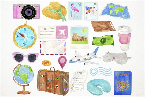 Watercolor Travel Clipart Travel Clip Art Wanderlust Clipart By