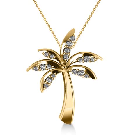 Diamond Summer Palm Tree Pendant Necklace 14k Yellow Gold 024ct Ad2002