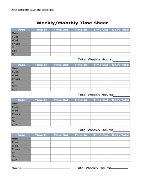 Daily Free Printable Time Sheets Pdf Printable Time Sheets Free