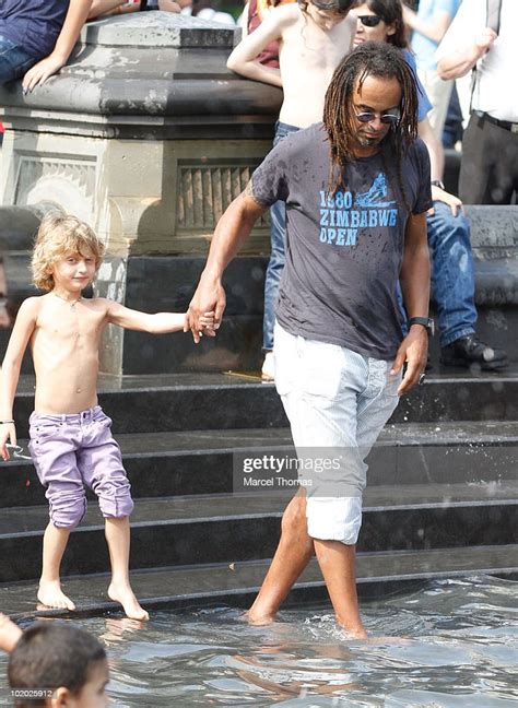 Tennis great Yannick Noah and son Joalukas Noah are seen at the