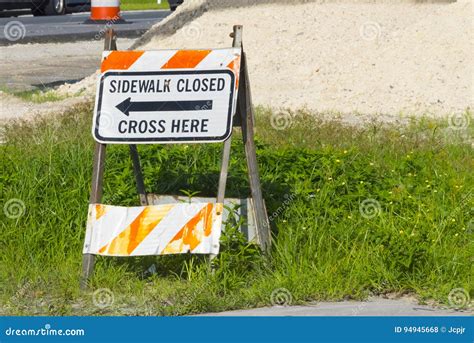 Sidewalk Closed Sign Due To Road Construction Stock Photo Image Of