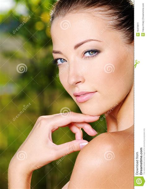 Woman Stroking Her Fresh Clean Skin Of Face Stock Image