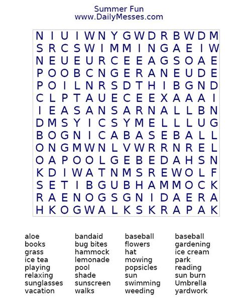 Daily Messes Summer Fun Word Find