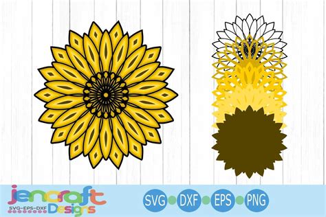 Sunflower Svg 3d Mandala Eps Dxf Cut File Layered Design 555496