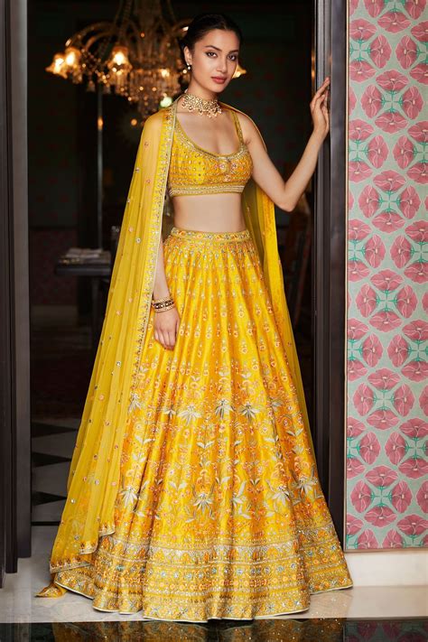 Designer Lehengas Buy Mehar Lehenga For Women Online Fw19rr129lcd Marigold Yellow Anita
