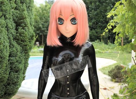 New Arrival Latex Anime Catsuit With Rubber Latex Croset Fill In With Silicone Breast Sexy Anime