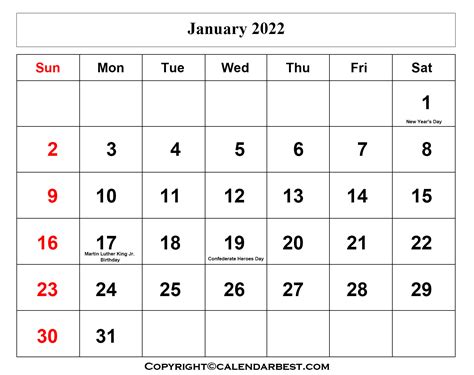 Calendar For January 2022 With Holidays Calendar Example And Ideas