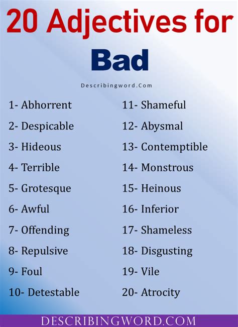 Adjectives For Bad Words To Describe Bad Describingwordcom