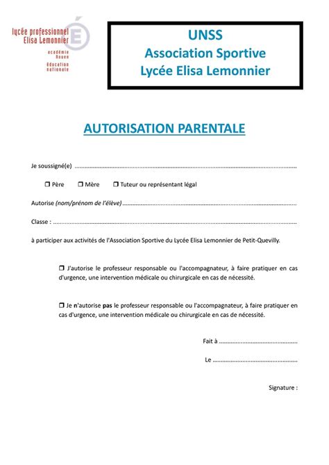 Autorisation Parentale Pour Une Sortie Modele De Lettre Type My Xxx