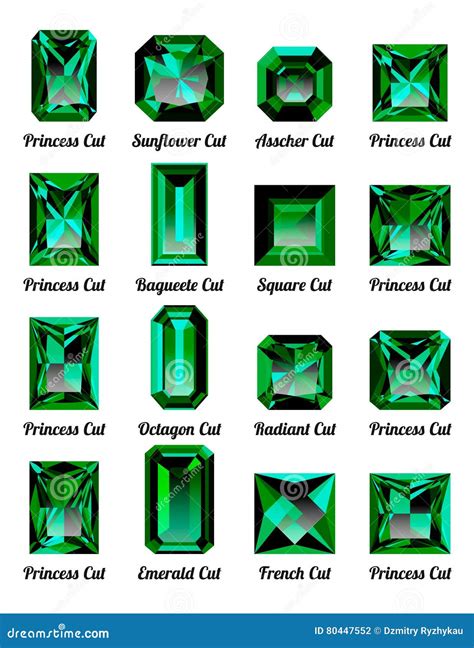 Set Of Green Emeralds With Rectangle Cuts Stock Illustration