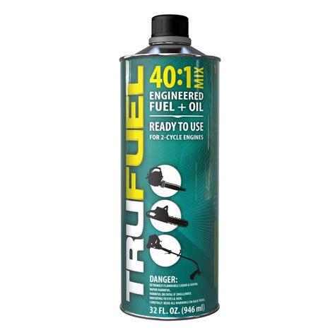 The following gas:oil fuel mix ratio charts are a handy reference for those using any type of engine that requires mixed fuel. TruFuel 40:1 Pre Oil Mix-6525538 - The Home Depot