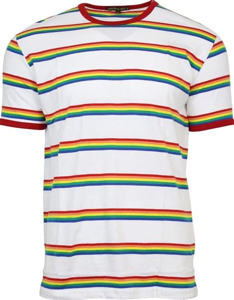 Mens Run And Fly White Ringer Retro Indie Rainbow Striped T Shirt 60s 70s 80s