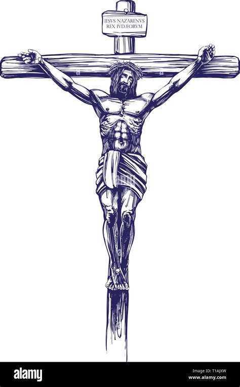 Jésus Christ Fils De Dieu Crucifié Sur Une Croix En Bois Symbole Du